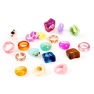 Resin Acrylic Rings Set of colorful chunky rings in various shapes and colors