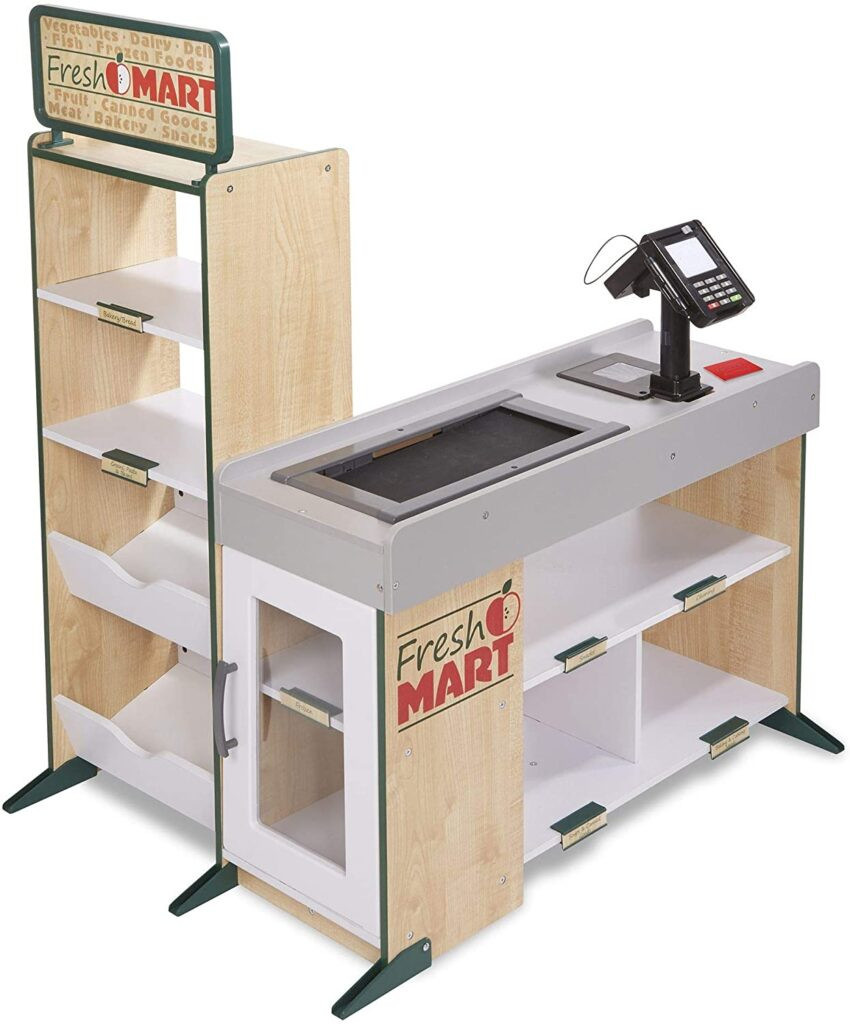 Grocery Store Playset for kids with shelves and checkout counter