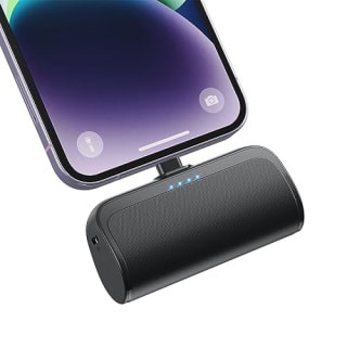 Mini Portable Charger Power Bank in black, compact size