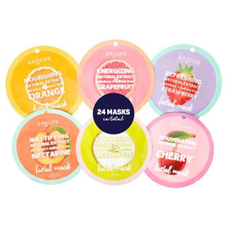 SpaLife Beauty Fruit Facial Sheet Masks set of 24 in colorful packaging