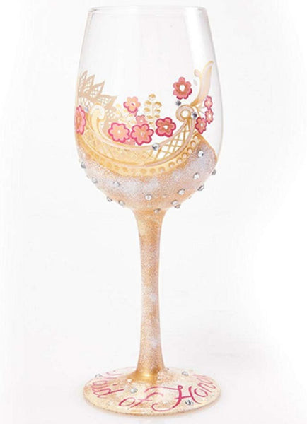 Elegant artisan painted wine glass for maid of honor, perfect for wedding toasts