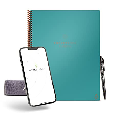 Rocketbook Fusion Smart Reusable Notebook - Calendar, To-Do Lists, and Note Template Pages with 1 Pilot Frixion Pen &amp; 1 Microfiber Cloth Included - Neptune Teal Cover, Letter Size (8.5