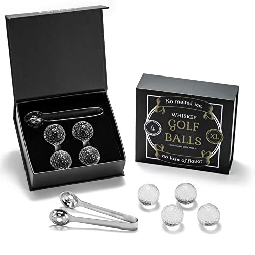 Golf Ball Whiskey Chillers, a novelty birthday gift for dads who enjoy golf and whiskey