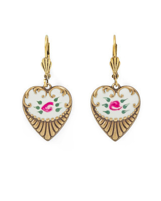 Spring Classic Heart and Rose Earrings
