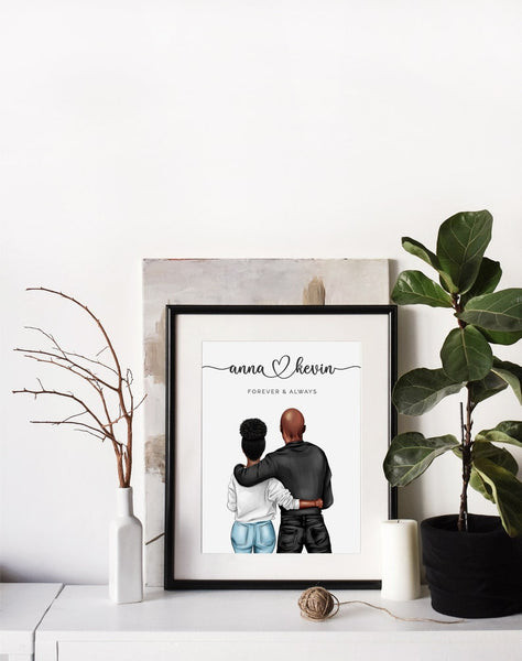 Personalized Couple's Print: A romantic and artistic gift for wife, a custom illustration to cherish your bond