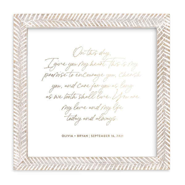 Framed Calligraphy Print of Your Vows: A deeply sentimental and romantic gift for wife, preserving your wedding vows as art