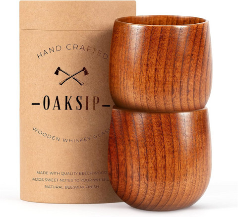 Set of 2 Wooden Bourbon Glasses