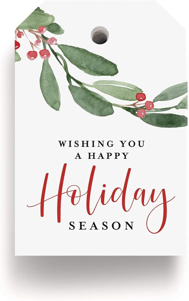 Gift tag perfect for gift wrapping, featuring a watercolor holly design and the message , showcasing pre-designed holiday gift tags for convenient gift packaging.