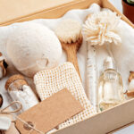 Care package with bath salts, fragrances, soap, and more