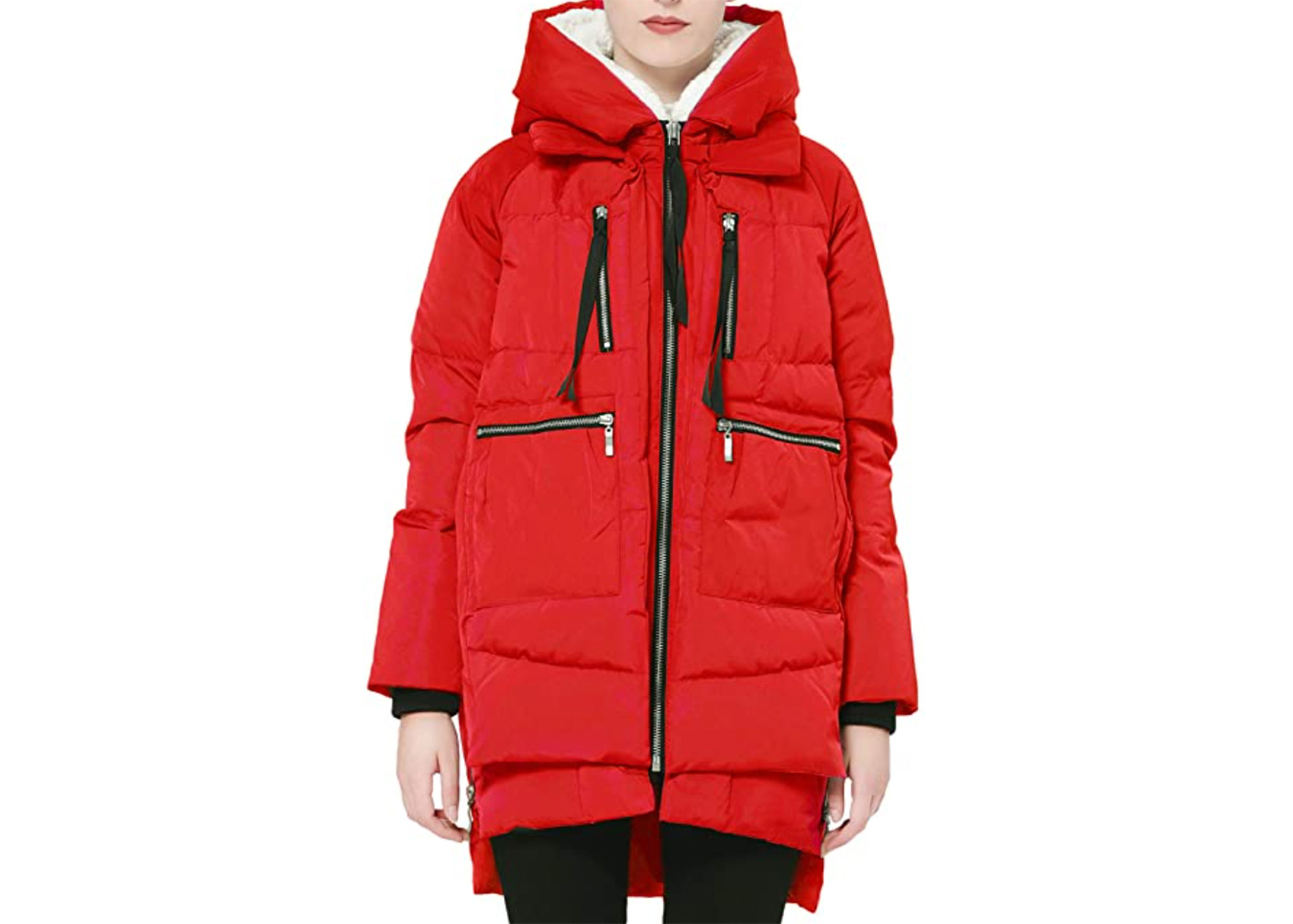 Orolay Down Jacket on a model, showcasing its stylish design and warm, thickened material, highlighting its popularity as a winter coat on Amazon.