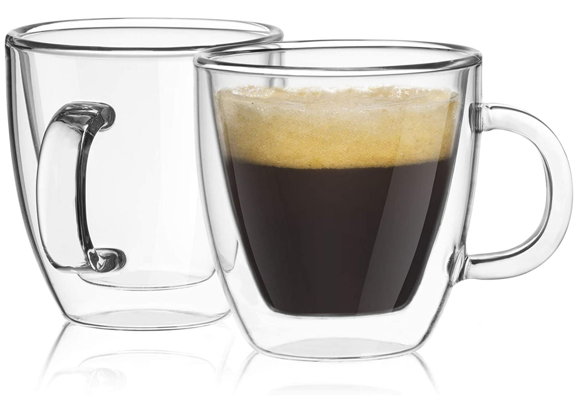 Set of JoyJolt Espresso Mugs, displaying their double-wall insulated glass design, perfect for enjoying espresso and hot beverages.