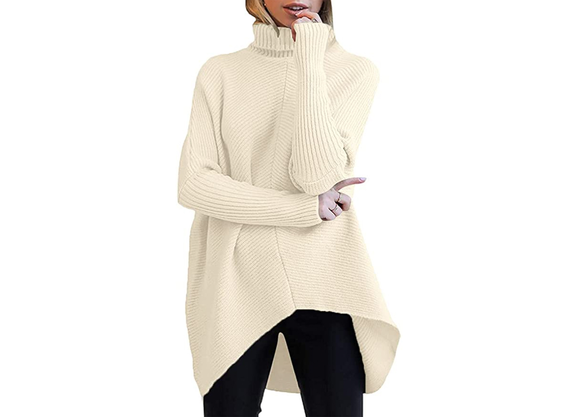 Anrabess Turtleneck Sweater, showcasing its asymmetric design and comfortable knit fabric, ideal for winter fashion.