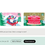 Checking Starbucks gift card balance online via the official website on a laptop.