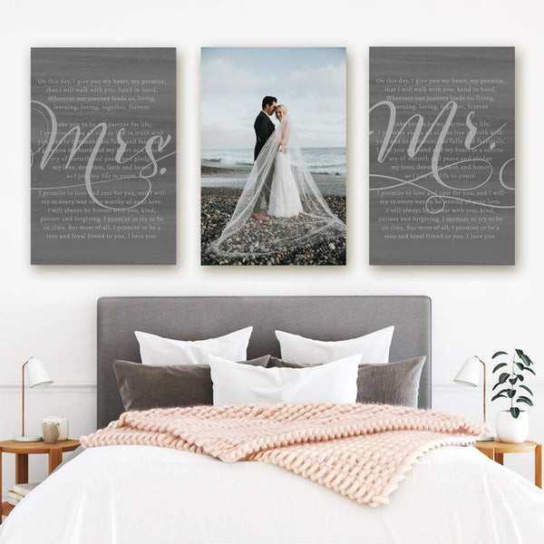 Elegant Wedding Vow Wall Prints displayed on a wall, a deeply romantic birthday gift idea to express devotion to a wife.