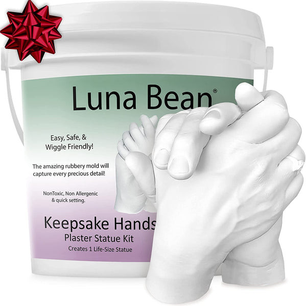 A Plaster Hand Casting Set kit with molded hands, a creative and interactive birthday gift for couples.