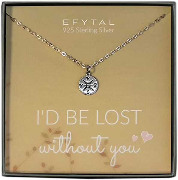 ‘Lost Without You’ Compass Necklace close-up, a symbolic and romantic birthday gift for a wife.