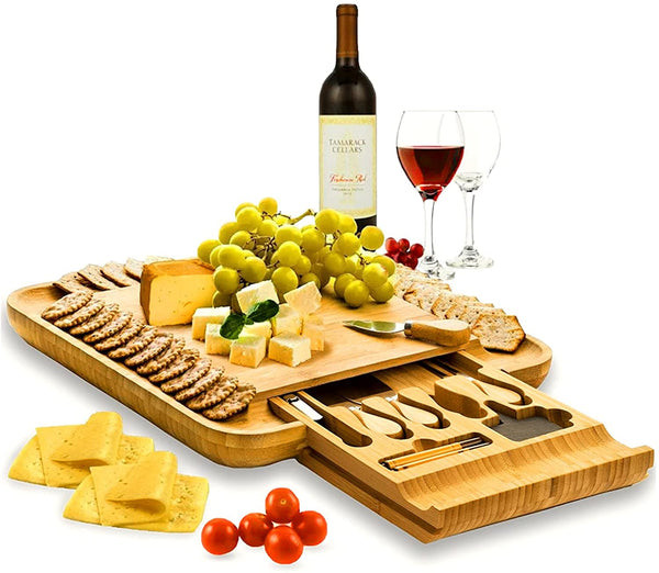 A beautifully arranged Cheese Board and Knife Set Charcuterie Board, an excellent birthday gift for wives who love to entertain.
