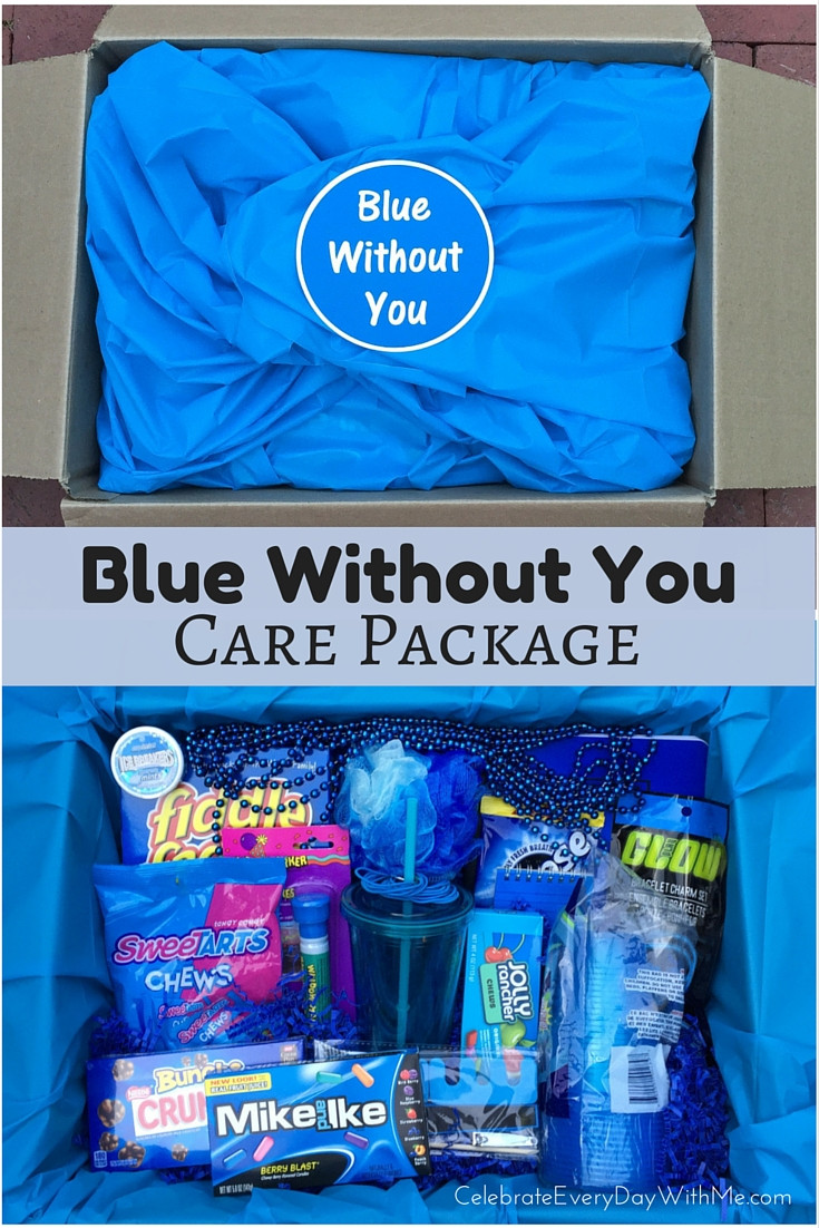 Kid-focused care package gift basket with blue-themed toys and activities, perfect for children
