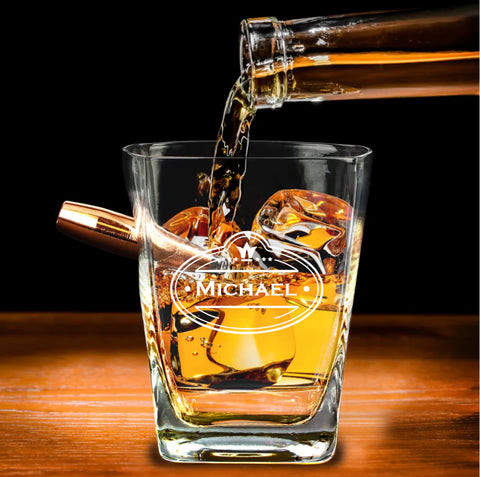 Personalized Bullet Whiskey Glass Unique Barware Christmas Gift for Him in 30s