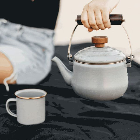 White enamel camping teapot gift