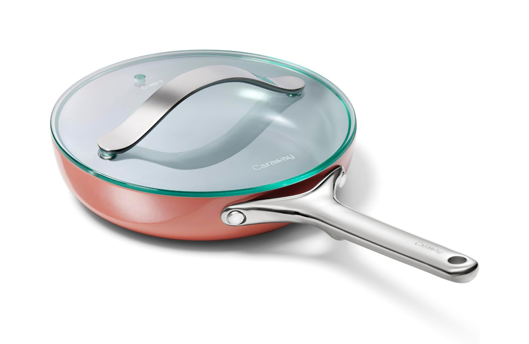 Caraway Mini Fry Pan, showcasing its ceramic nonstick surface and glass lid, emphasizing healthy and convenient cooking for small portions.