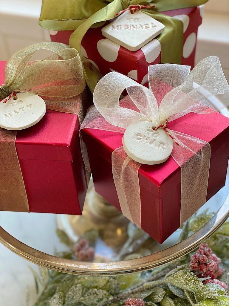 Clay Gift Tags, showcasing handmade clay gift tags, offering a unique and rustic gift packaging accent.