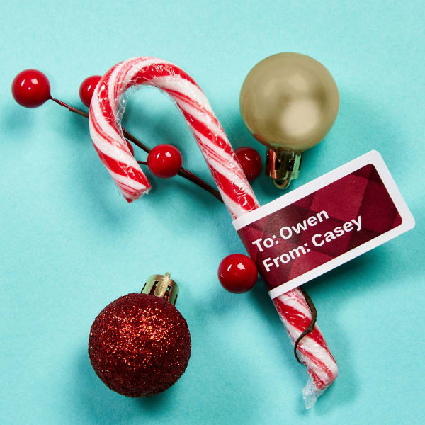 Classic Christmas candy cane for coworkers us labeled with a fun plaid 