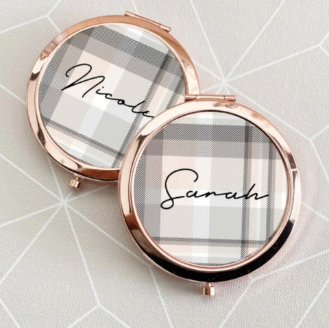 Plaid Compact Mirror in gold, silver, and rose gold