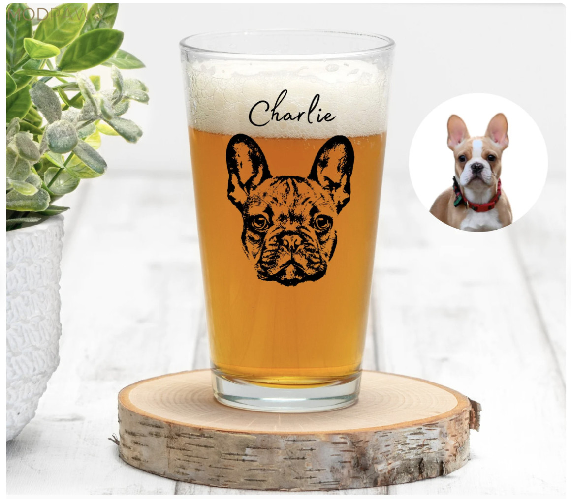 Personalized dog photo beer glasses by ModPawsUS
