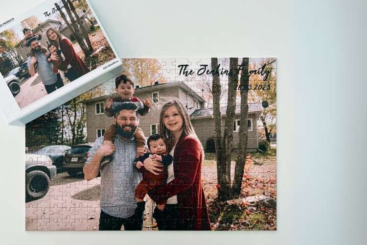 Custom photo puzzle, a fun birthday gift idea for wife, symbolizing togetherness and shared activities (via Etsy)