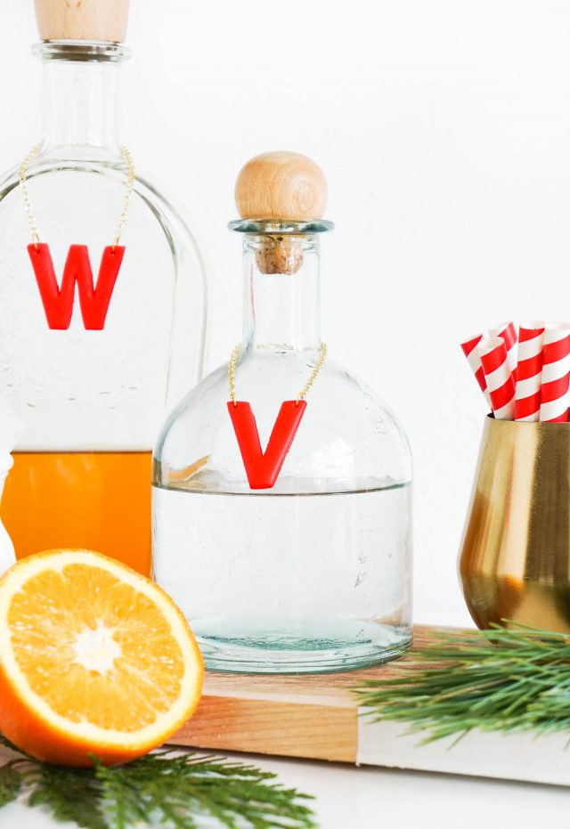 DIY Decanter Tags tutorial, a personalized and crafty birthday gift for dad's home bar