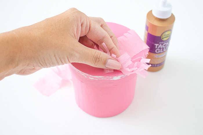 Fringing Tissue Paper for DIY Birthday Cake Gift Box