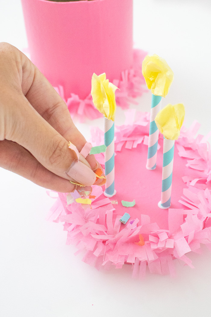 Making Tissue Paper Flames for DIY Birthday Cake Gift Box Candles