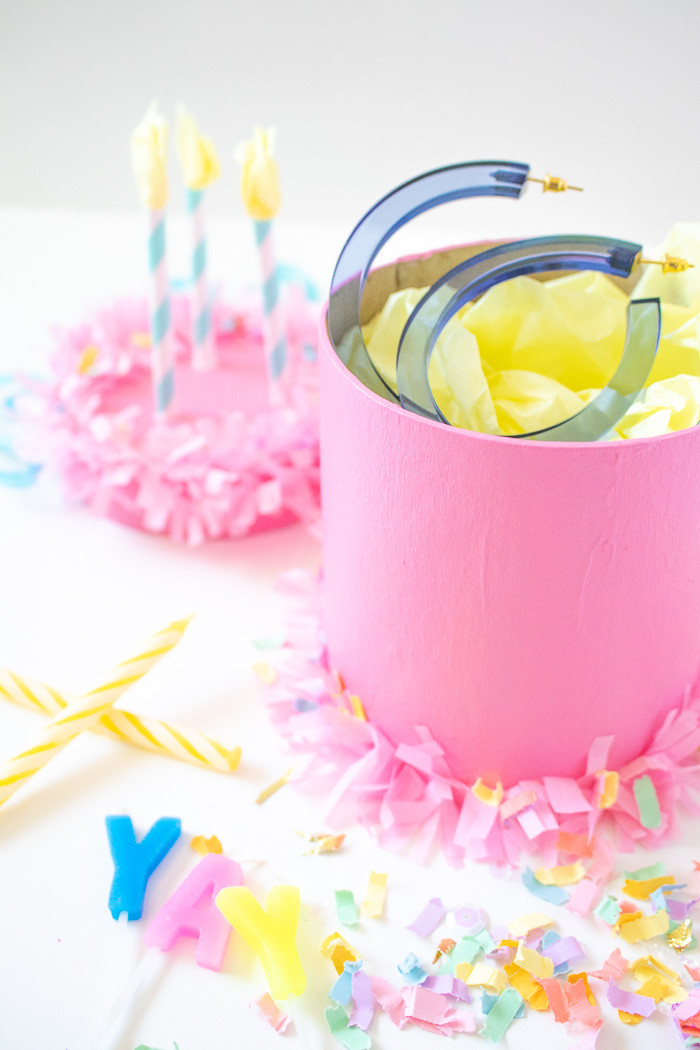 Adding Confetti Sprinkles to DIY Birthday Cake Gift Box