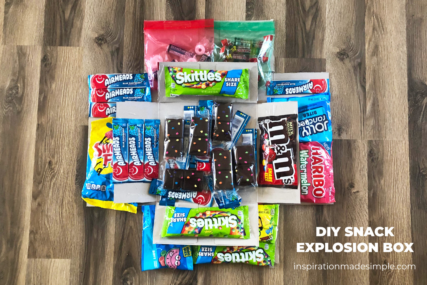 DIY Snack Explosion Box - a fun gift for teens and college students
