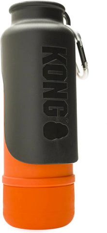 Dog travel water bottle with a dispenser and carabiner clip