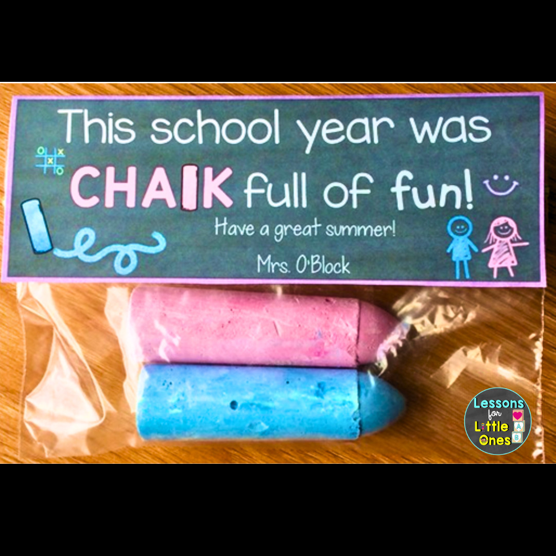 Festive end of the year gift tag with sidewalk chalk design, stating 'This school year was CHALK full of fun!' ideal for student presents from teachers.