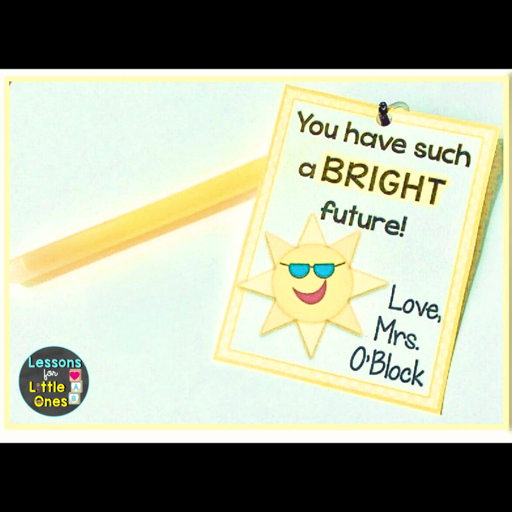 Cool end of the year gift ideas for students showcasing sunglasses with 'bright future' tags, perfect for teachers gifting students.