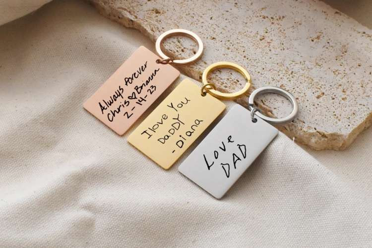 Engraved keychain with handwriting, a personalized birthday gift idea for wife, a constant reminder of love and connection (via Etsy)