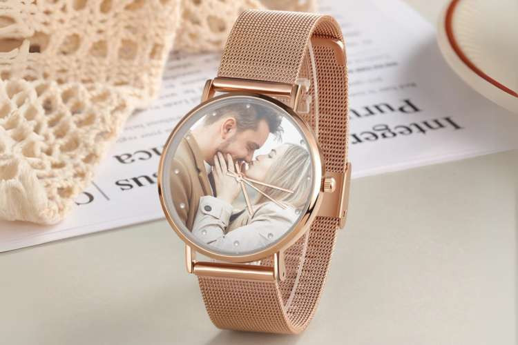 Personalized watch with engraving, a timeless birthday gift idea for wife, symbolizing precious moments and lasting love (via Etsy)