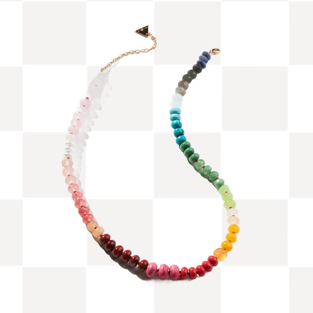 A Facebook post featuring a rainbow necklace as a colorful and stylish Mother's Day gift option