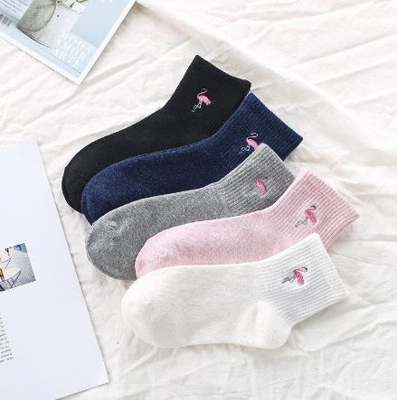 Classic flamingo socks with embroidered flamingo silhouettes in various colors