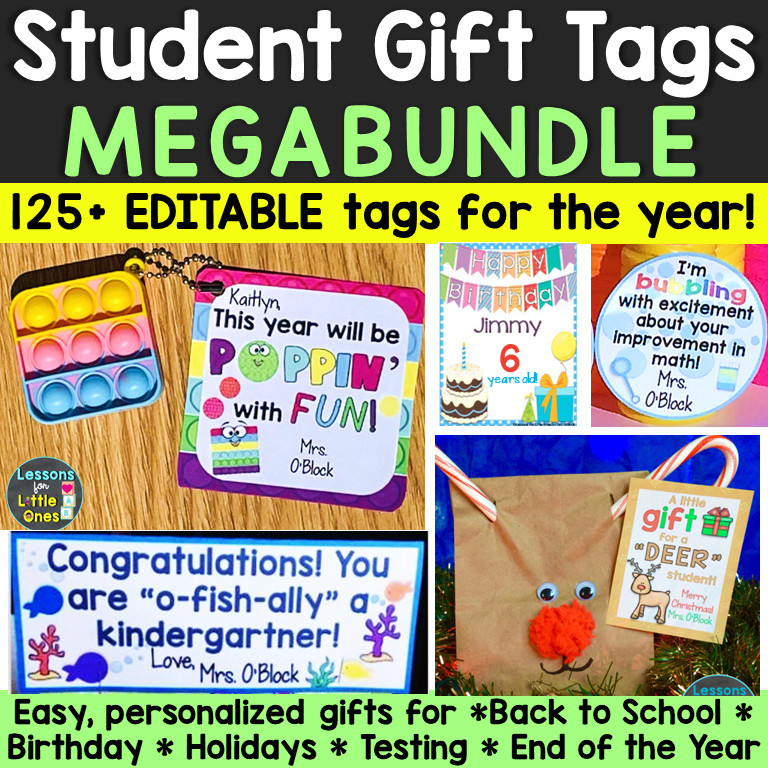 Comprehensive Students gifts editable mega bundle, featuring various gift tags for different occasions throughout the school year, perfect for teacher resources.