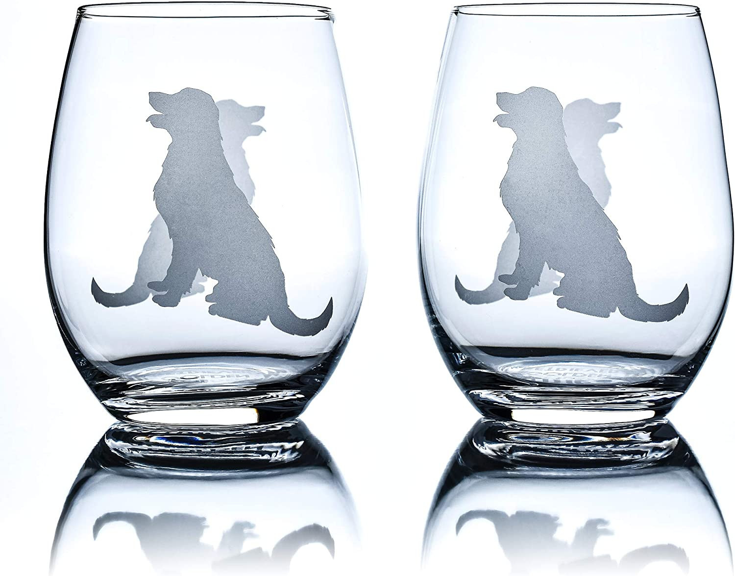 Golden Retriever Stemless Wine Glasses (Set of 2)