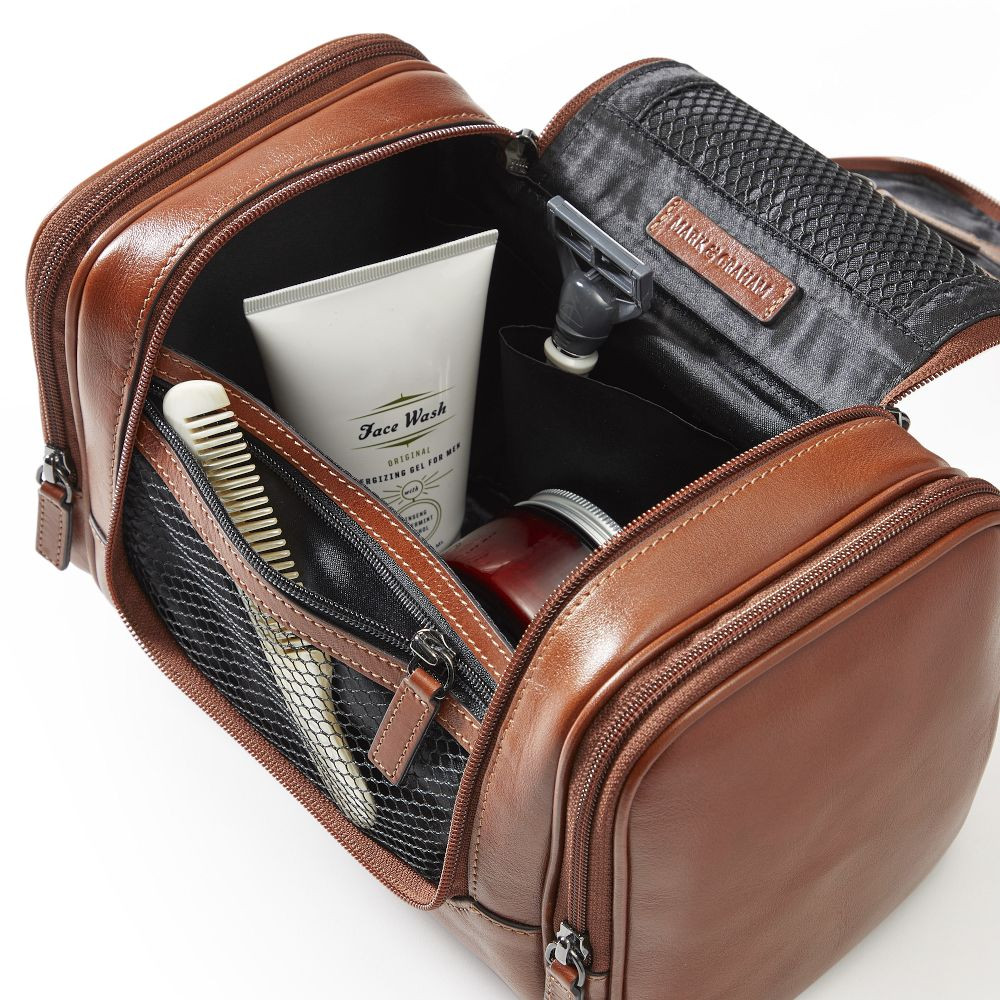 Graham Leather Hanging Toiletry Bag, a sophisticated and practical birthday gift for traveling dads