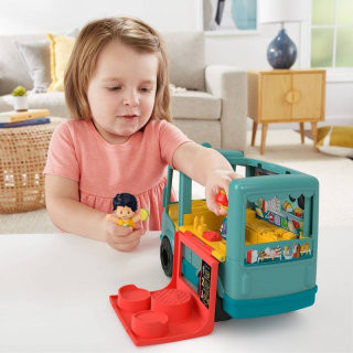 Fisher-Price Little People Toddler Toy Food Truck with Music Sounds and 2 Figures for Preschool Pretend Play, Serve It Up Food Truck
