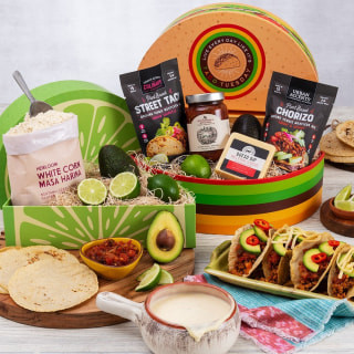 Gourmet Gift Baskets Tacos and Queso Gift Set with taco and queso ingredients