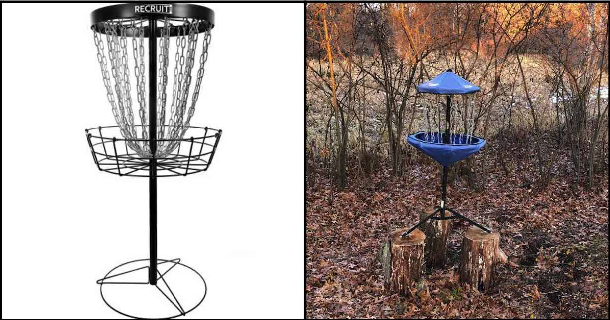 Dynamic Discs and Innova portable disc golf baskets