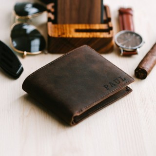 Engraved Leather Wallet, custom accessory Father's Day gift for husbands
