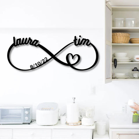 Personalized Infinity Anniversary Sign: Metal infinity symbol wall art with custom names and date, romantic 4th anniversary decor gift